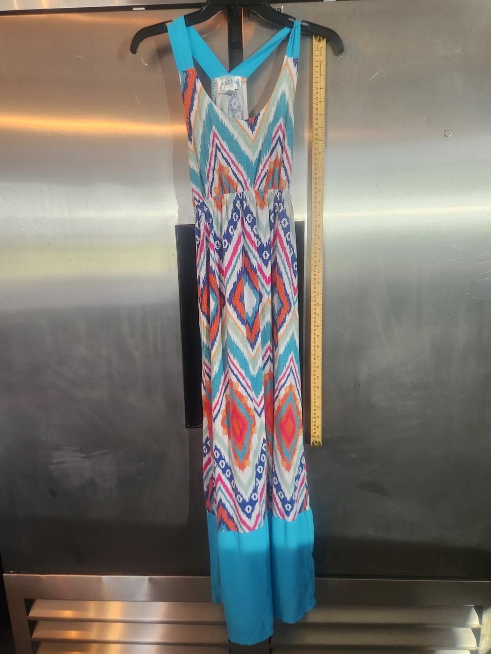 Just Be Aztec Print Racerback Maxi Dress Turquoise Multicolor Size S